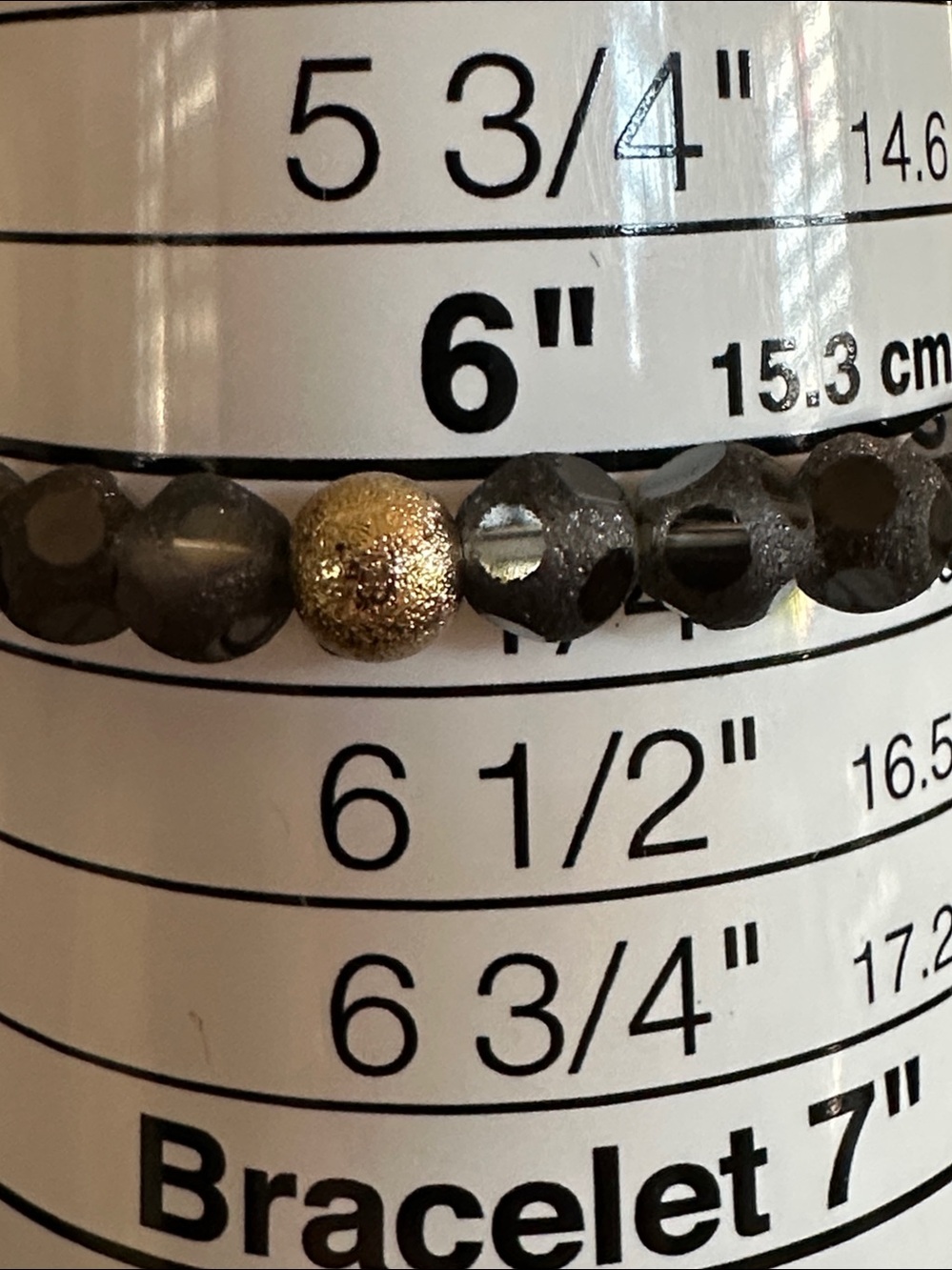 51. Dark Grey Polka Dot Glass & Gold Tone Beaded Stretch Bracelet - Picture 5 of 9